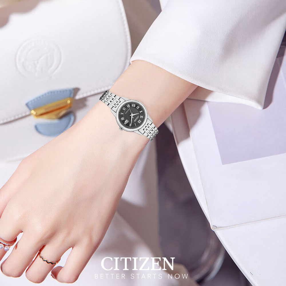 Đồng Hồ Nữ Citizen Dây Thép Không Gỉ FE1080-51E - Mặt Đen (Sapphire)