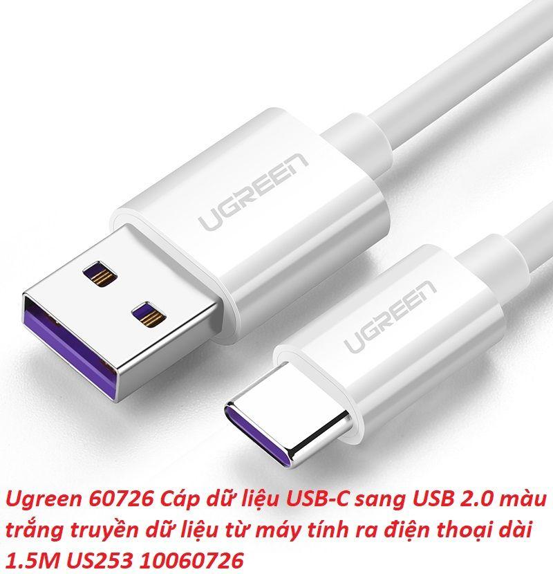 Ugreen UG60726US253TK 1.5M màu trắng usb type c 2.0 Cáp sạc và dữ liệu truyền từ máy tính ra điện thoại - HÀNG CHÍNH HÃNG