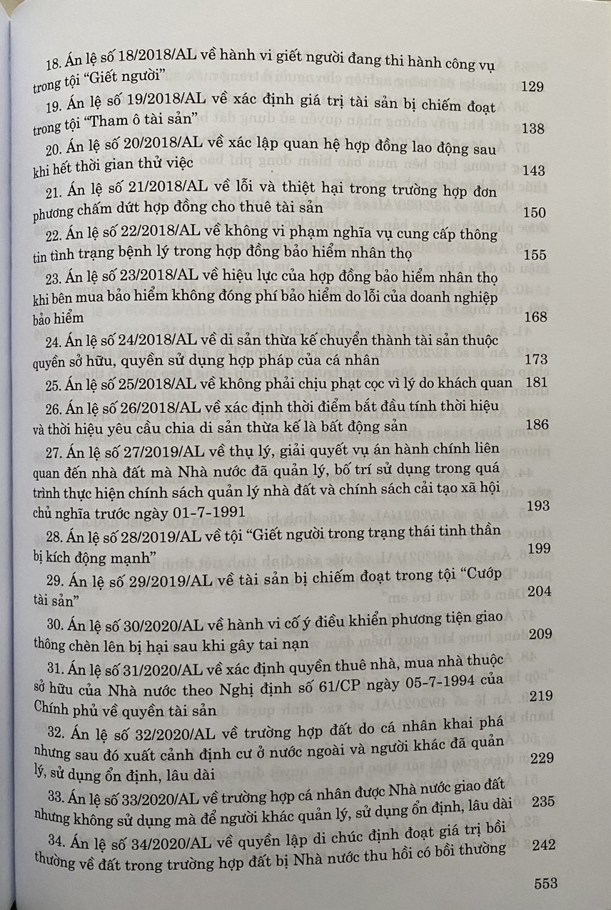 Hệ Thống  Án Lệ Việt Nam ( hiện hành) Từ Án Lệ số 01 đến Án Lệ số 72