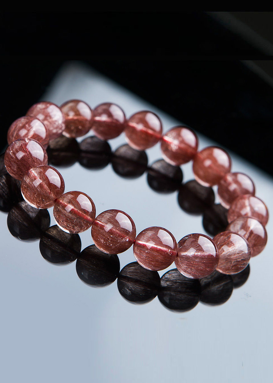 Thạch Anh Tóc Nâu Đỏ Tự Nhiên Đẹp Mê Ly 11mm - Red Brown natural Rutilated quartz