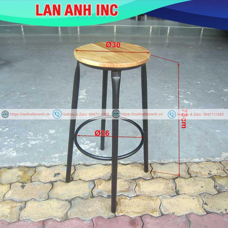 Ghế quầy bar gỗ chân sắt cao giá rẻ LAGB02(Size H45- H72)