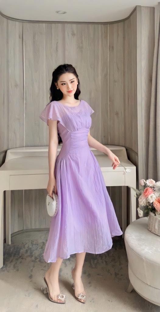Đầm xòe tơ xếp li eo bánh bèo