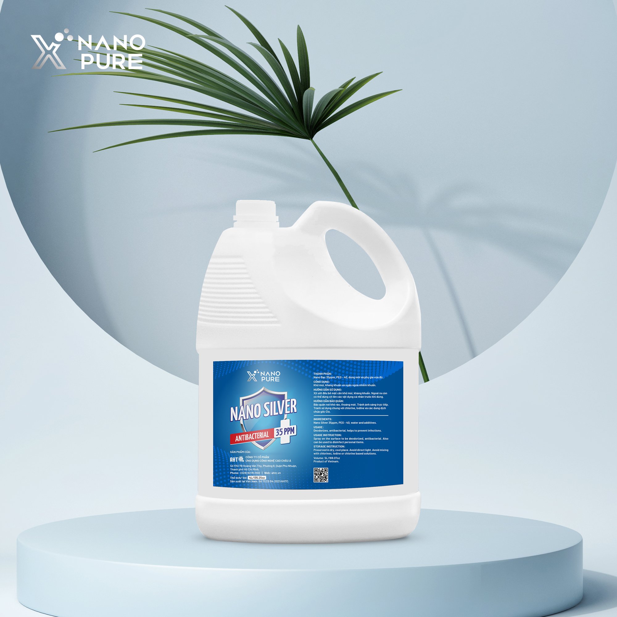 Dung Dịch Nano Bạc Khử Khuẩn Nano Xpure Nano Silver Antibacterial 35ppm 5 Lít-Dùng Với Máy Phun Sương-Khử Mùi, Diệt Khuẩn, Khử Khuẩn-Không Chứa Cồn-AHT CORP (AHTC)