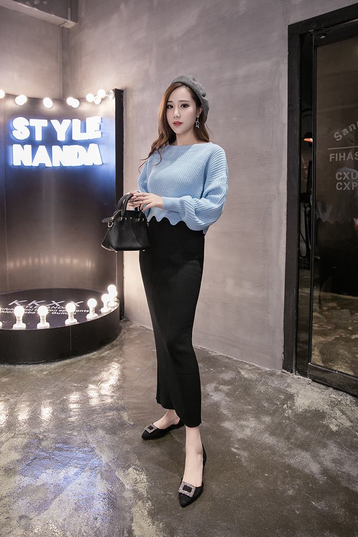 Chân váy len dáng dài xẻ sau dễ thương free size VAY94