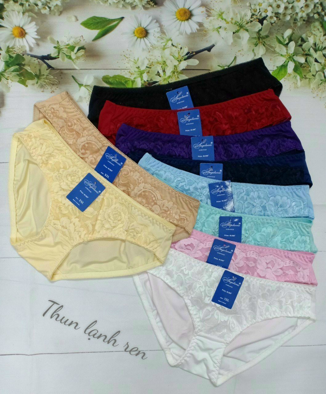 Combo 10 quần lót thun lạnh ren trước Nhiều màu hàng việt nam - 5 Da & 5 Trắng Size L