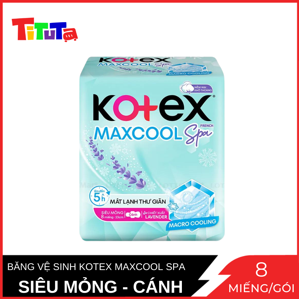 Băng Vệ Sinh Siêu Mỏng Không Cánh 23cm 8 Miếng Kotex MaxCool Mặt Bông Mềm Mại