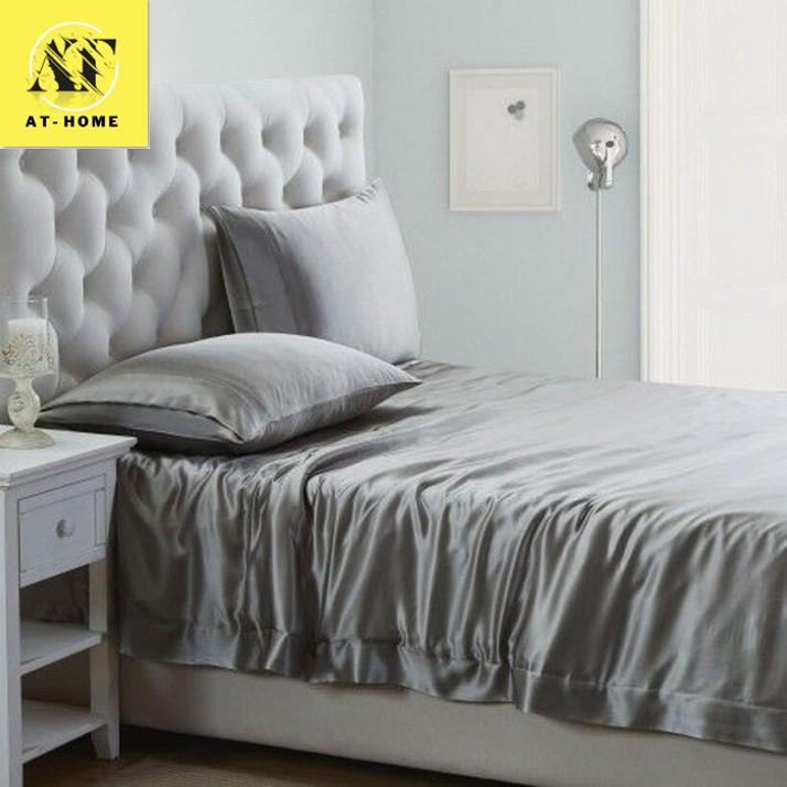 Bộ 4 Món Ga Gối Phi Lụa Thương hiệu LAN PHAM BEDDING Mát Mịn - Màu Xám Ghi