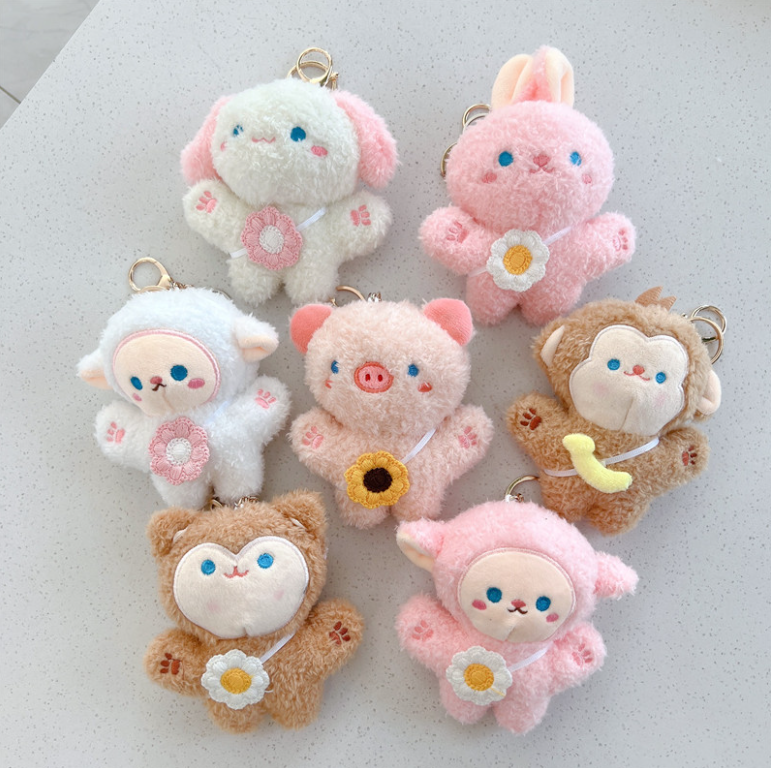 Gấu bông mini treo móc khóa xe, làm quà tặng xinh dễ thương giá rẻ hình heo thỏ khỉ cute