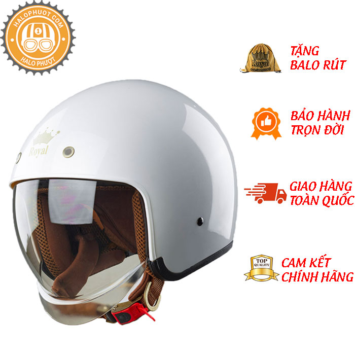 Nón bảo hiểm 3/4 ROYAL M139 có kính âm màu TRẮNG BÓNG