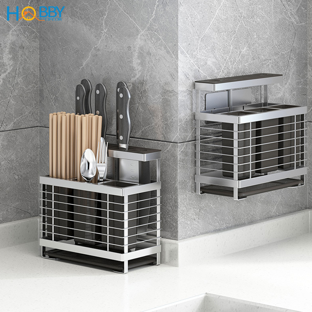 Kệ để dao kéo đũa muỗng đa năng dán tường Hobby Home Decor KDMT3 inox 304 có keo dán tường