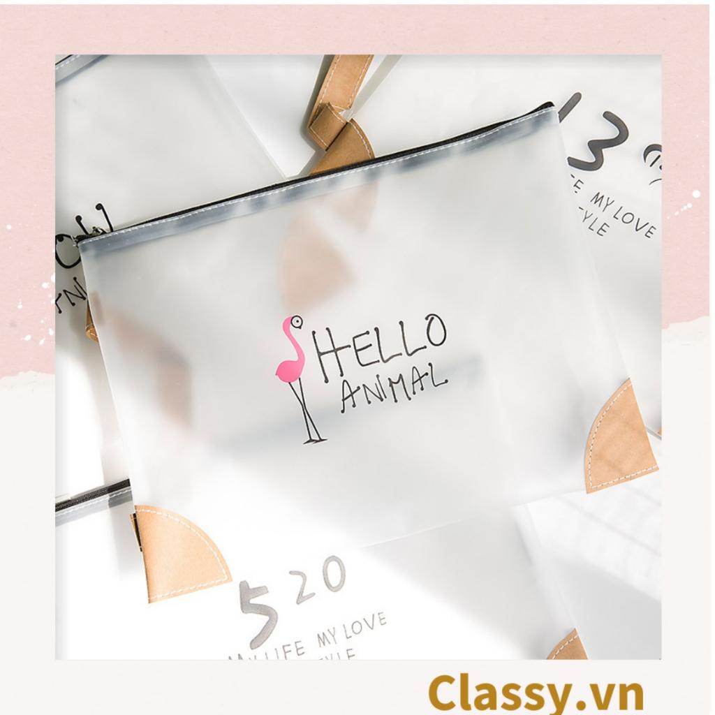 Túi lưới tiện ích trong suốt có khoá zip, đựng tài liệu, văn phòng phẩm, mỹ phẩm, du lịch; in hình dễ thương PK478
