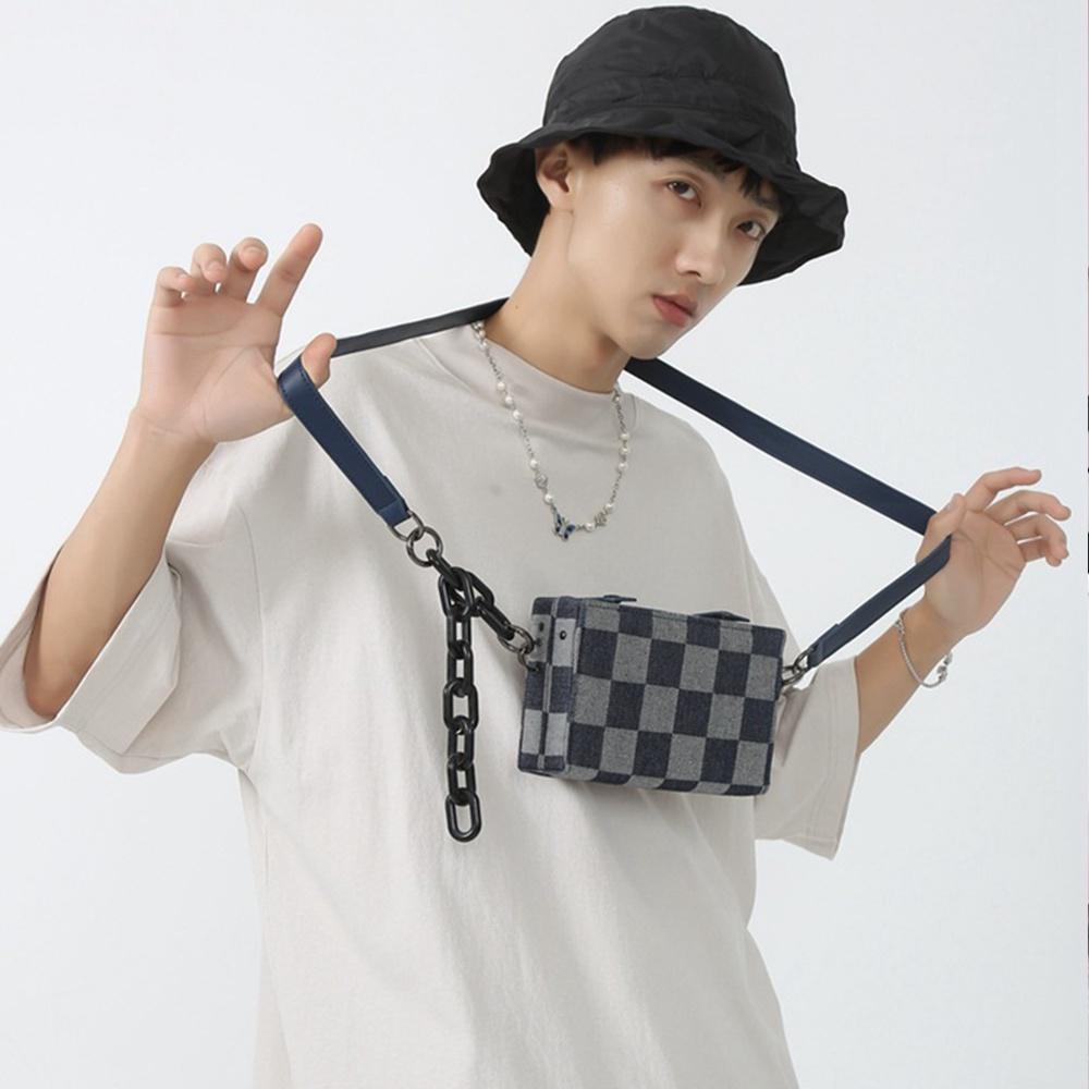 Túi Đeo Chéo Nam Túi Xách Thời Trang Unisex Vải Canvas Phối Dây Xích Cá Tính