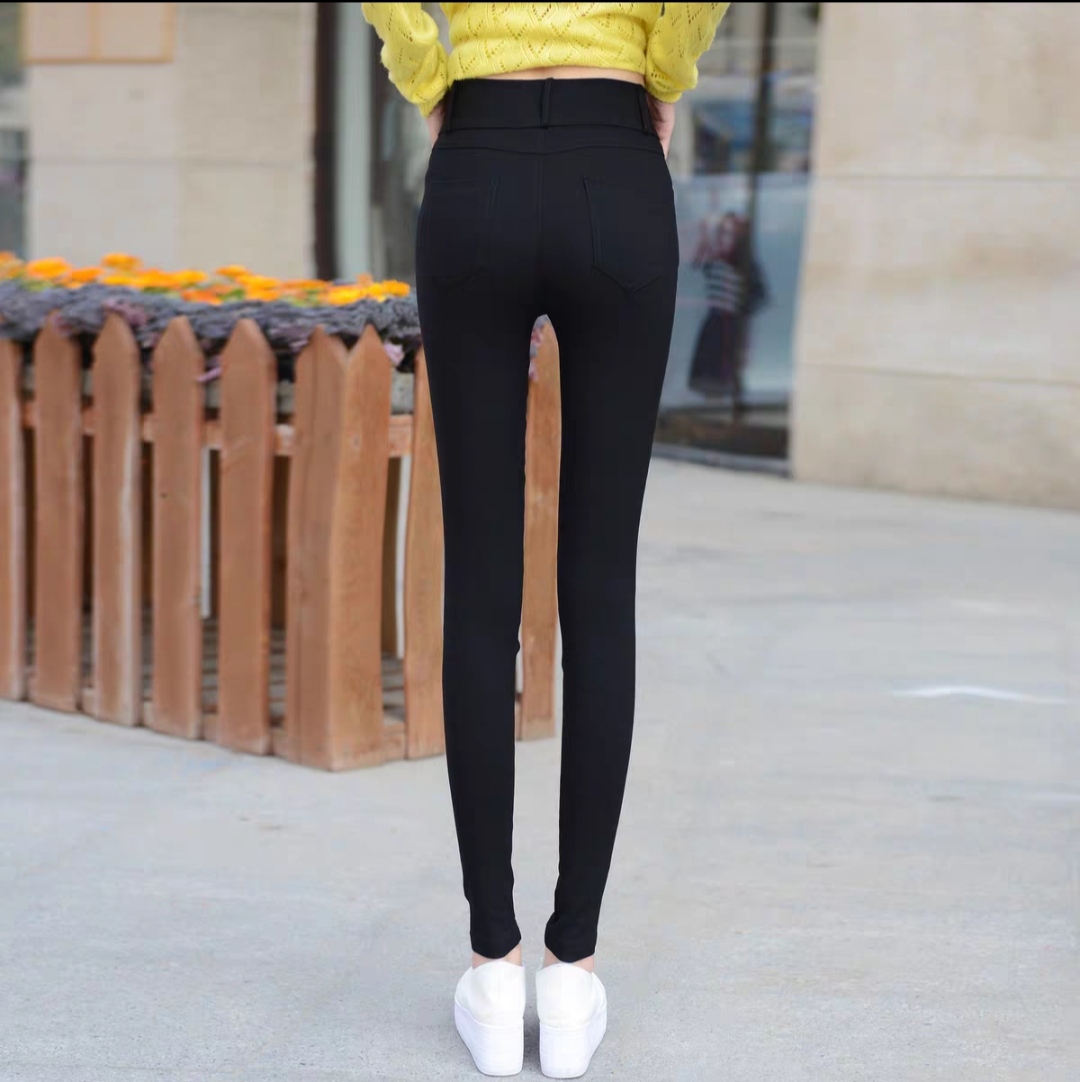 Quần Tregging Kaki Dài Nữ Co Giãn Mạnh Siêu Xinh Màu Đen Lưng Cao 2 Nút