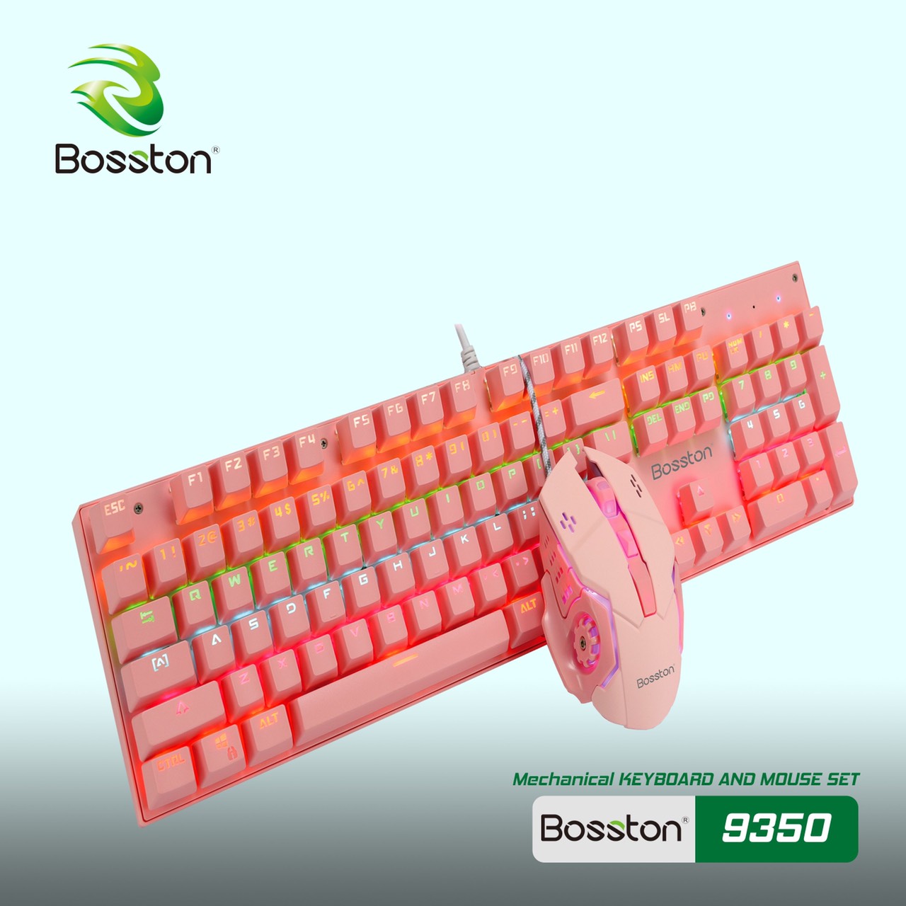 Bộ Phím Chuột Cơ Bosston EK9350 Màu Hồng - Pink  - HÀNG NHẬP KHẪU