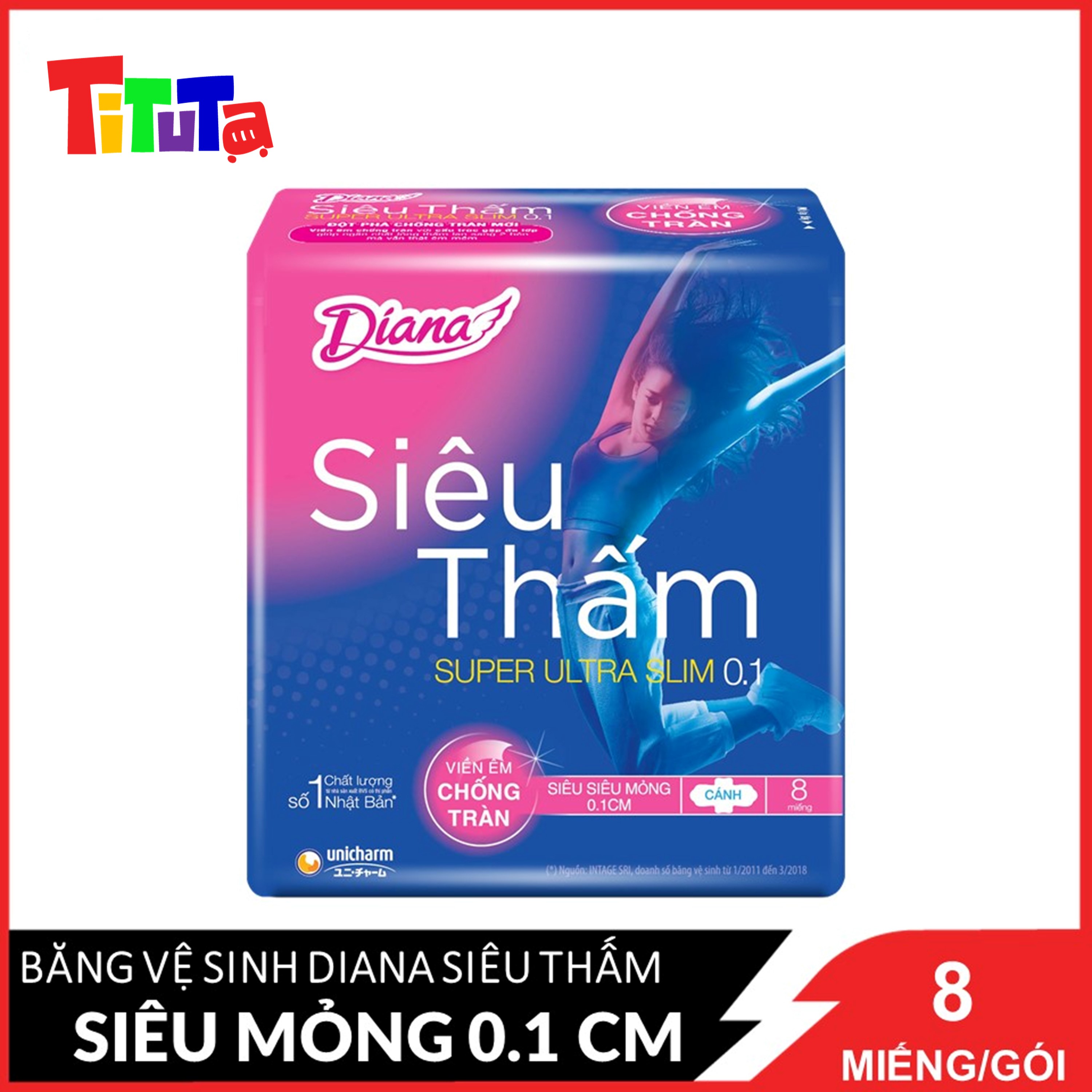 Băng vệ sinh Diana Siêu thấm siêu siêu mỏng 0.1cm Super Ultra Slim 8 miếng/gói