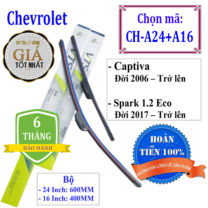 Bộ 2 thanh gạt nước mưa ô tô, xe hơi chất liệu Nano xương mềm dành cho các dòng xe Chevrolet và Daewoo