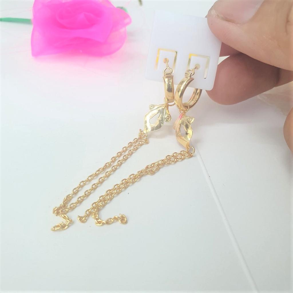 Bông Tai Kiểu 2 Tua Dáng Thả Dài Cao Cấp-Dùng lâu dài tắm rửa thoải mái