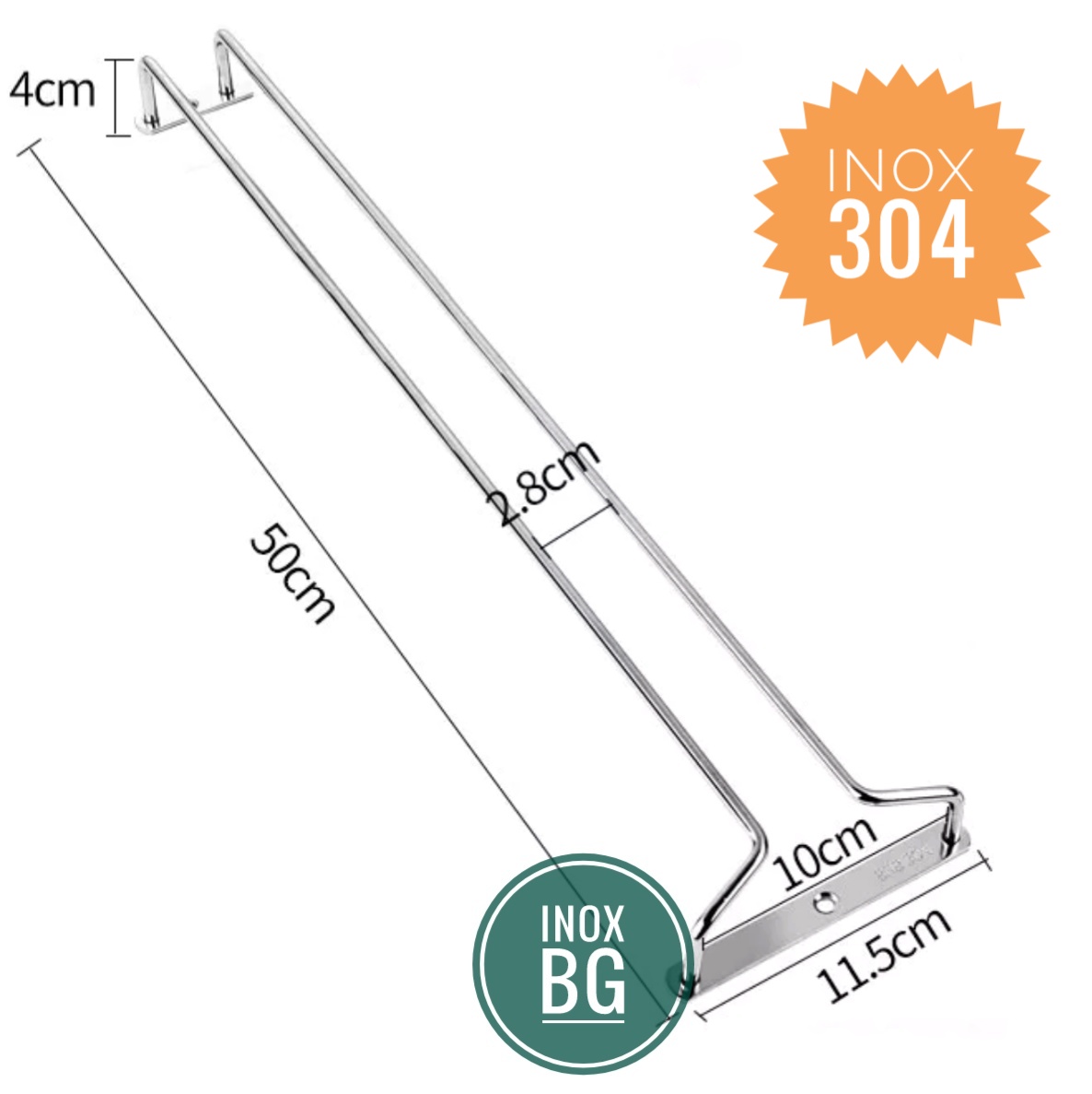 [Inox 304] Giá treo ly, gài ly sâu 50cm chất liệu inox 304 bền bỉ với thời gian