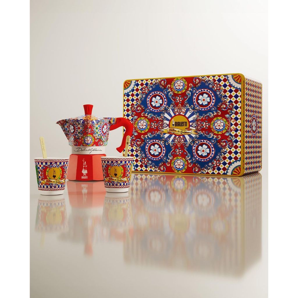 Set quà tặng ấm pha cafe BIALETTI DOLCE&amp;GABBANA MOKA EXPRESS, LY VÀ KHUẤY CÀ PHÊ - Hàng chính hãng