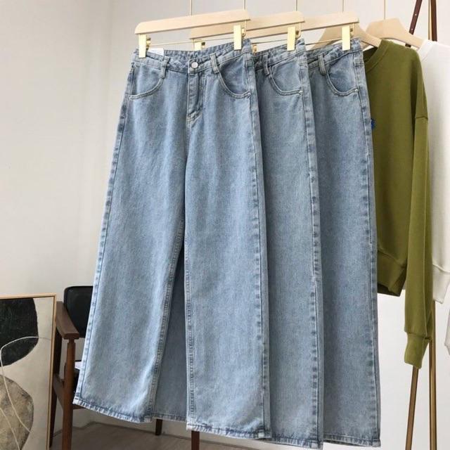 Quần Jeans Suông Cạp Cao Qua Rốn BigSize Dài 105cm / Quần Suông Ống Rộng Không Giãn