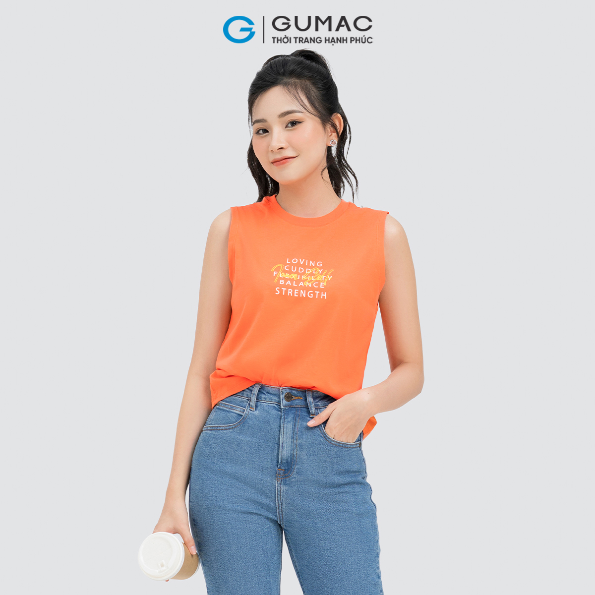 Áo thun nữ sát nách in chữ trẻ trung năng động thời trang GUMAC ATD04067