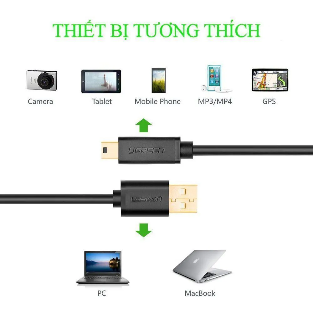 Cáp Mini USB 2.0 Cao Cấp 0.5m, 1m, 2m US132 Mạ Vàng | Tốc độ Truyền Dữ Liệu Lên đến 480 Mbps