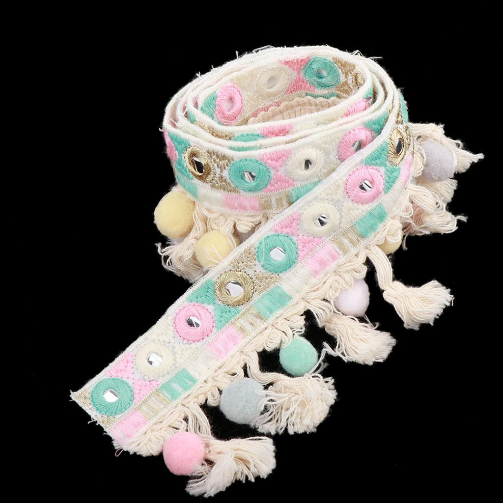 3 Thước Phong Cách Dân Tộc Bóng Viền Ren Dệt Hoa Ruy Băng Pompom Bóng Viền