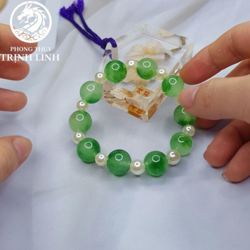 VÒNG CHUỖI XANH LÁ 12LY MIX HẠT BẸT TRẮNG