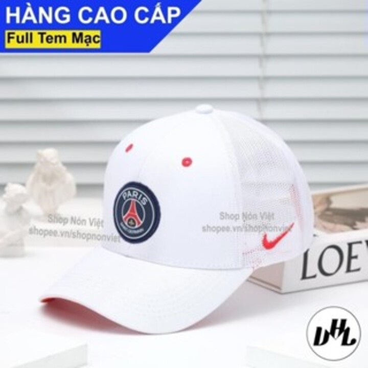 Mũ Lưỡi Trai Nón Kết PSC Logo Tròn Mặt Dưới Kết Đỏ Vải Cotton Trắng Phối Lưới Thoáng Mát Form Đứng Thời Trang