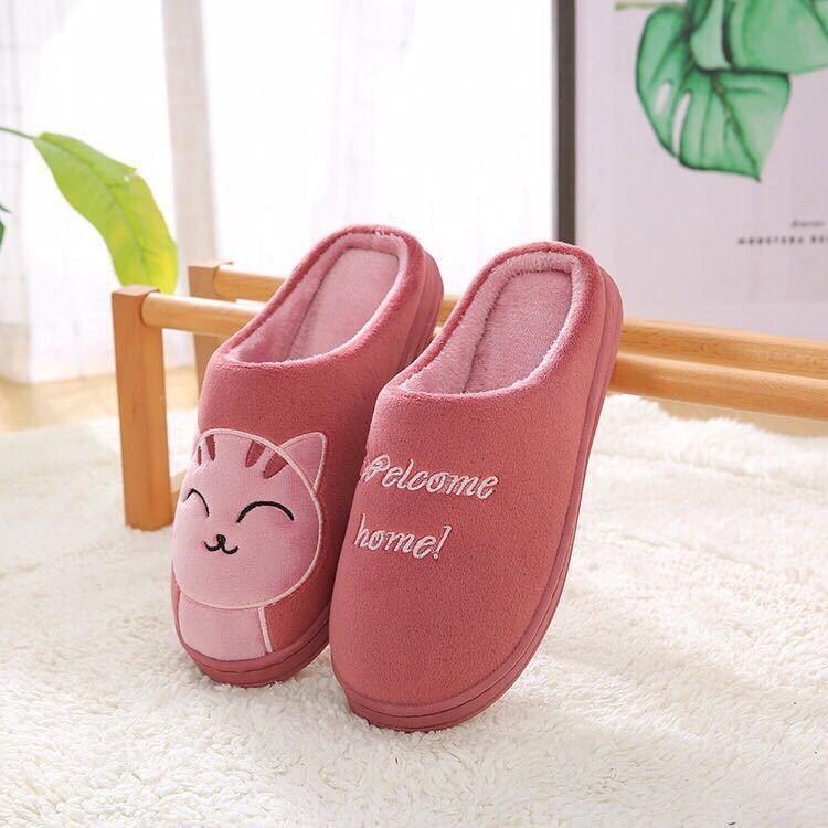 Dép Bông Unisex Hình Mèo, Đế Cao Su Dẻo, Dép Lông Mịn siêu Kute. - Thời Trang PKT