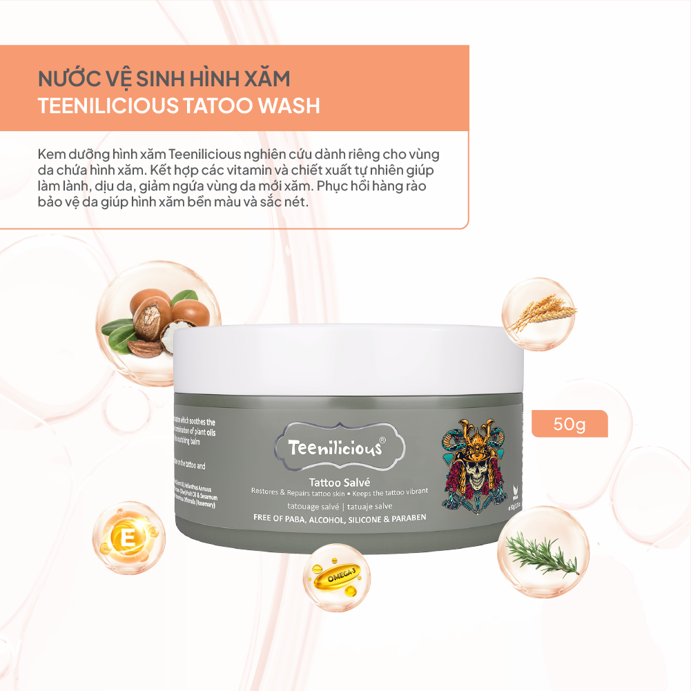 Combo Chăm Sóc Da Xăm Teenilicious Tattoo Salvé 50g &amp; Teenilicious Tattoo Wash 200ml