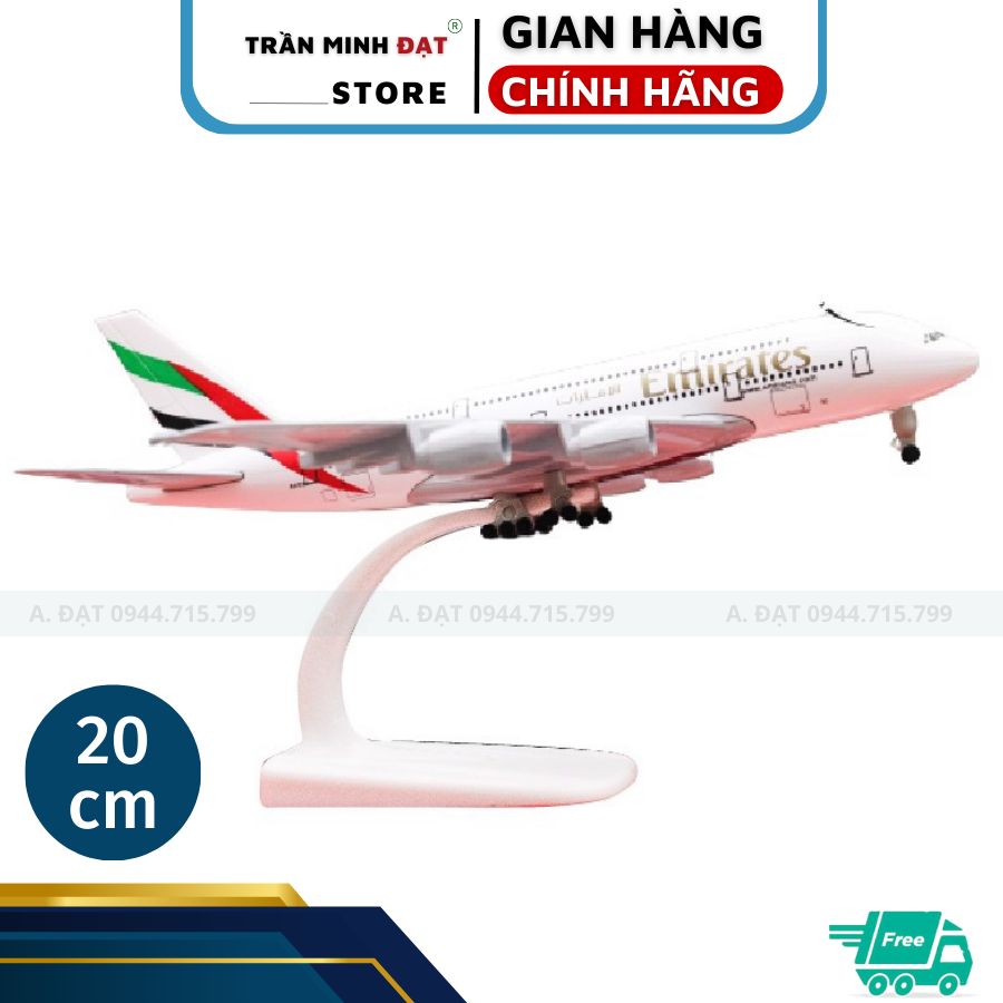 Mô hình máy bay Emirates A380 có bánh xe 20cm Kèm Đế Trưng Bày + Có Bánh Xe - Trần Minh Đạt Store