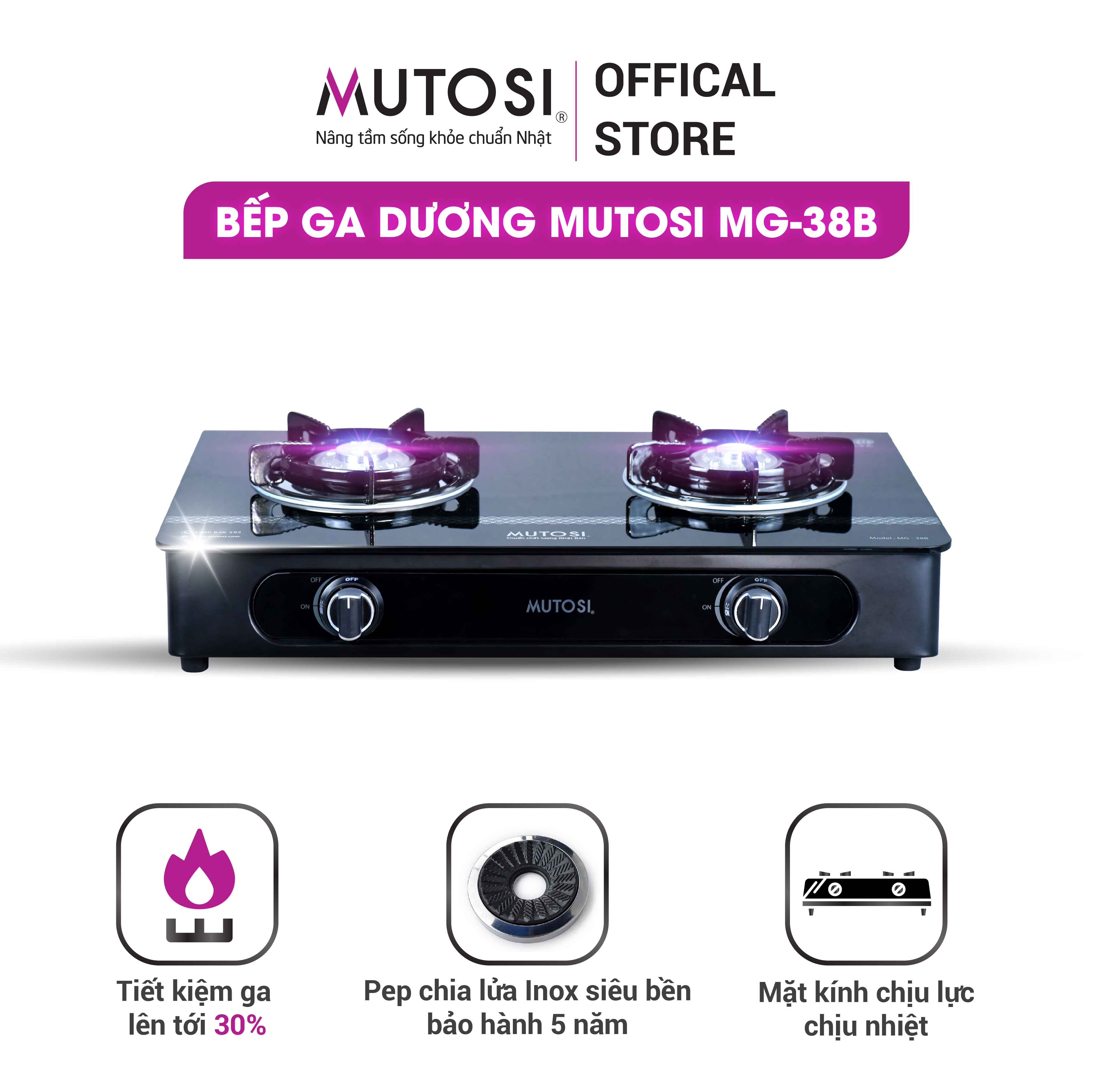 Bếp gas dương Mutosi MG-38B - Công nghệ nhật bản - Hàng chính hãng