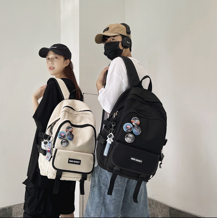 Balo đi học unisex Hàn Quốc màu trơn cỡ lớn Mars Society nhiều ngăn chống nước đựng laptop to đi làm đi chơi cho nam nữ