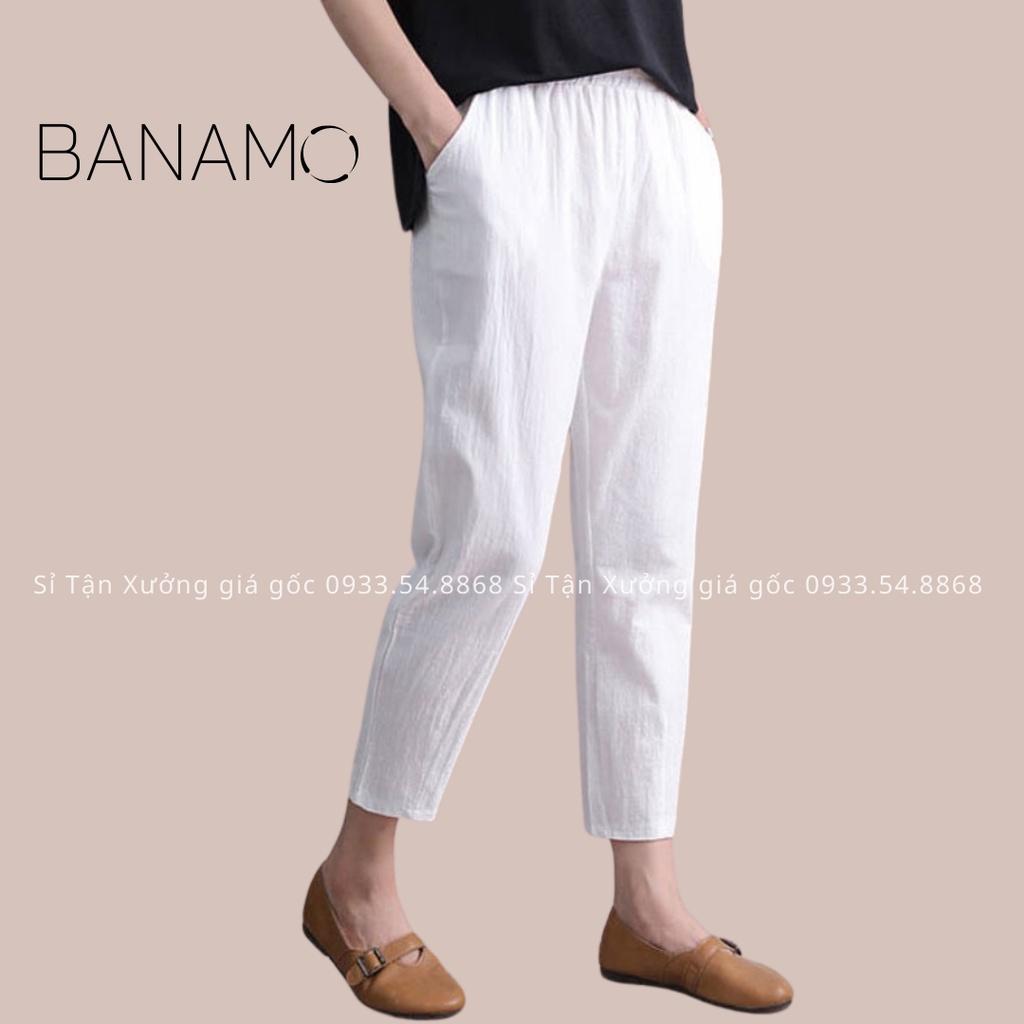 Quần đũi nữ cạp chun Banamo quần baggy đũi lưng thun chất đũi nhẹ mát (9 màu)  đen trắng kem xanh than rêu nâu vàng 823