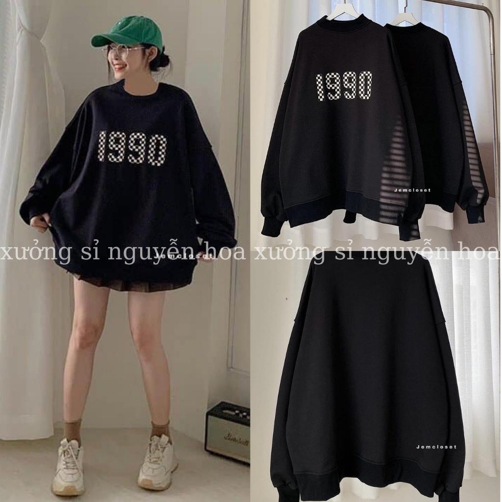 Áo sweater nỉ nữ in số 1990 form dáng rộng unisex chất nỉ ngoại dày dặn đẹp chuẩn hình