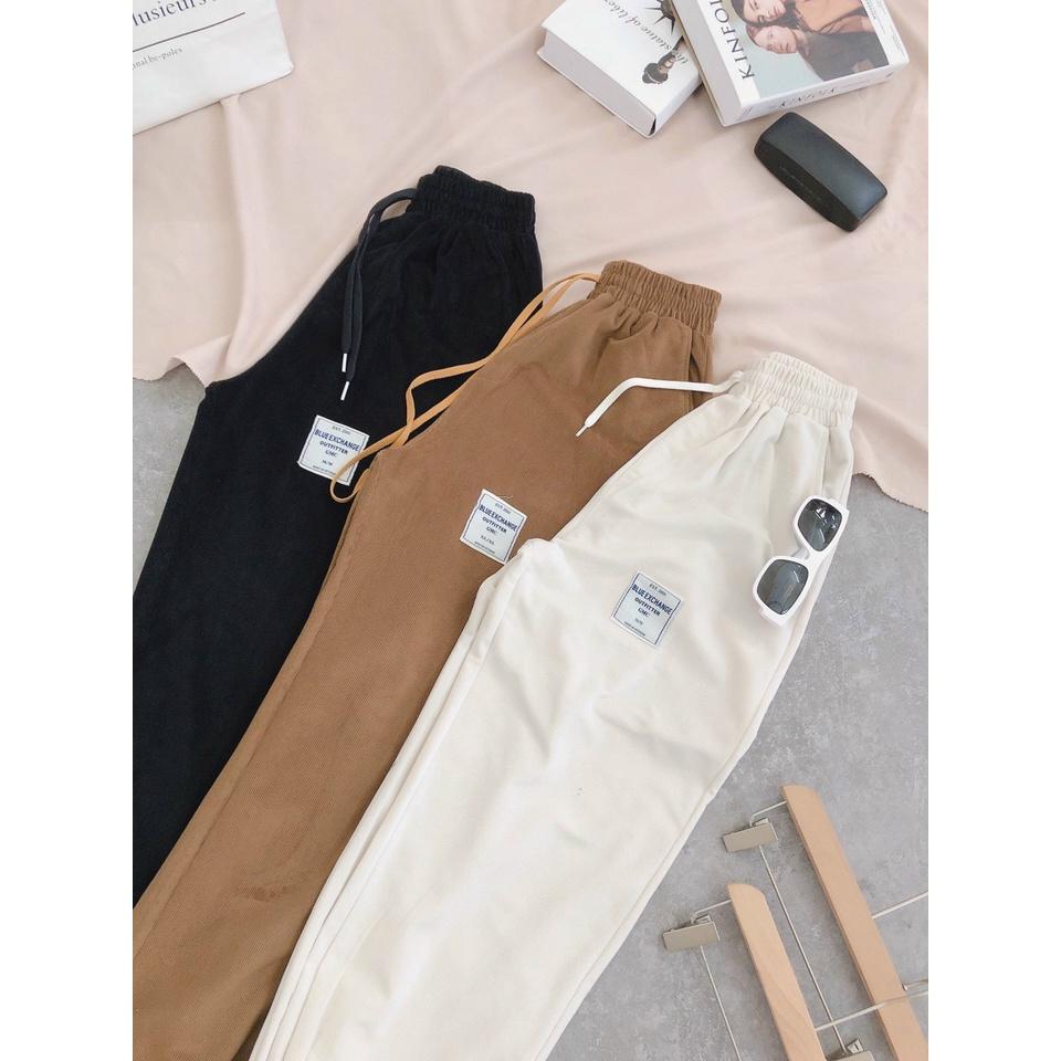 Quần jogger nỉ nhung tăm nữ bo gấu lưng thun dày dặn phom rộng basic 3 màu style ulzzang