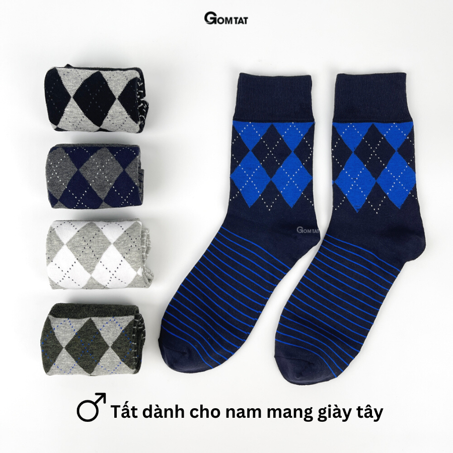 Hộp 5 đôi tất nam cổ cao công sở GOMTAT cao cấp mẫu MIX07, chất liệu cotton mềm mại, hút ẩm thoáng khí - GOM-MIX07-CB5