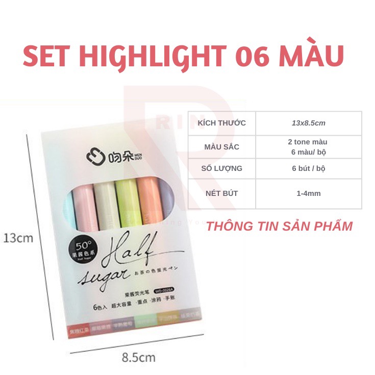 Set 6 bút highlight dạ quang đánh dấu dòng Haflsugar