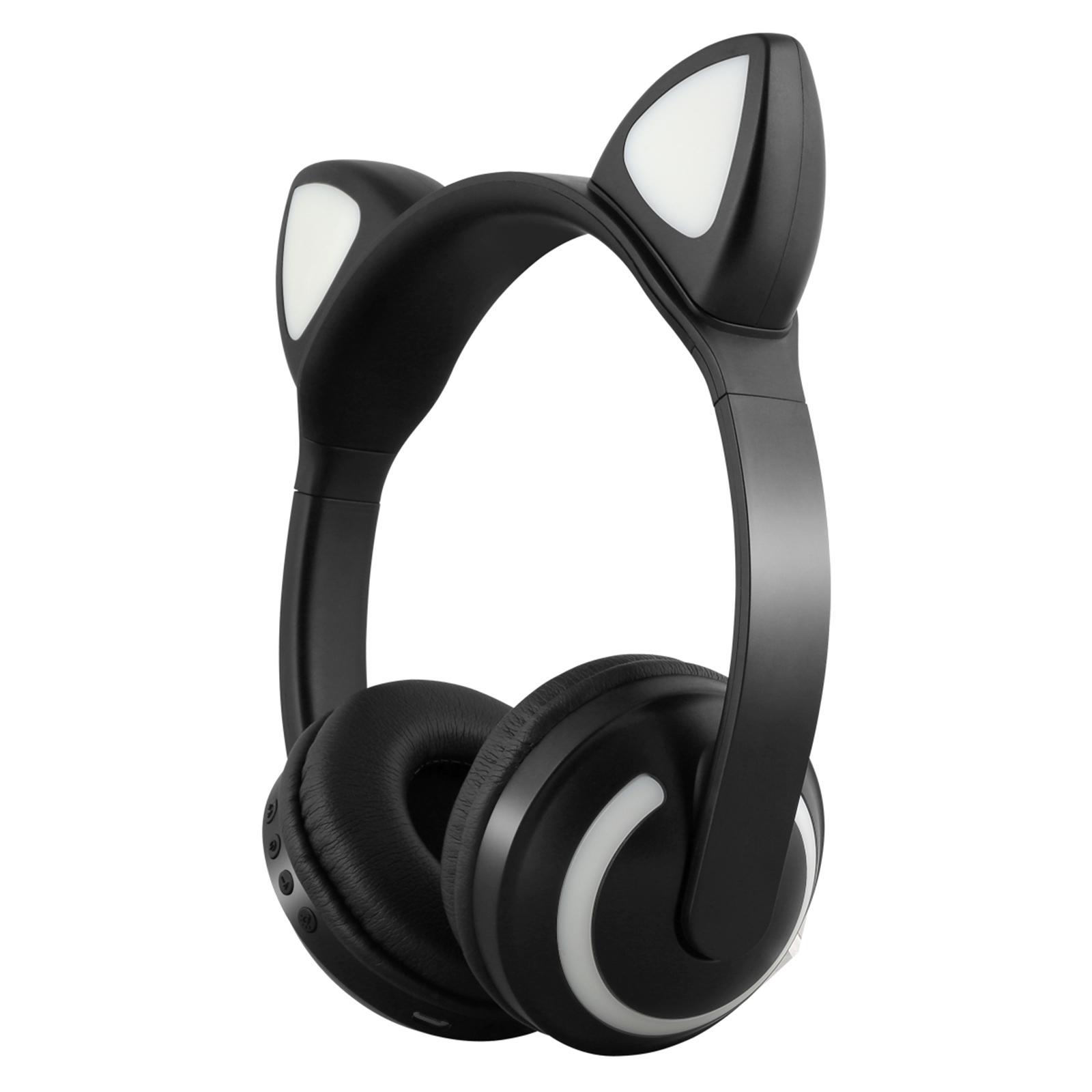 Kids Glowing Cute Cat Ear Wireless Headphones On-Ear Gamer Headsets Black