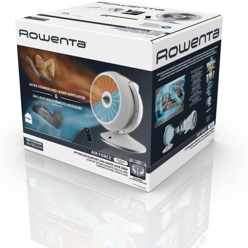 Quạt Sưởi Mini Rowenta HQ7112 Air Force Hot &amp; Cool 2In1, Quạt Mát và Quạt Sưởi Ấm, Có Điều Khiển, Hẹn Giờ Tắt, Nhập Đức