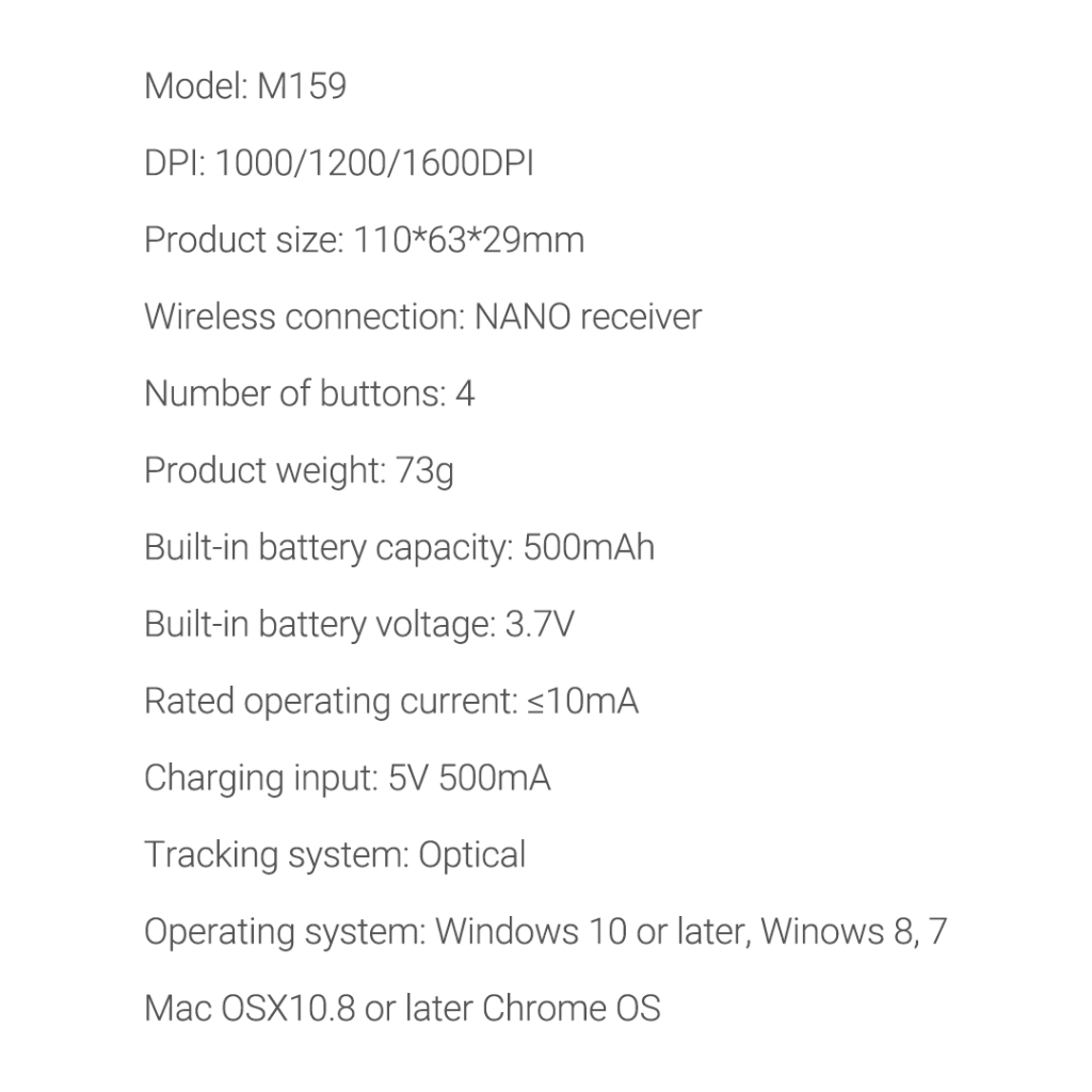 Chuột bluetooth Không Dây Sạc Pin m159 1000 / 1200 / 1600 dpi