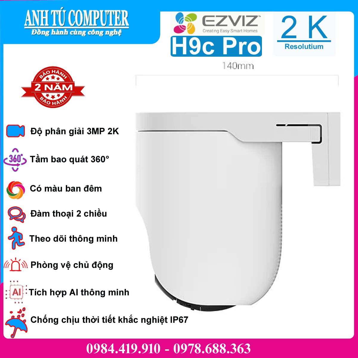Camera WiFi EZVIZ H8C Pro 2K 3MP hàng chính hãng