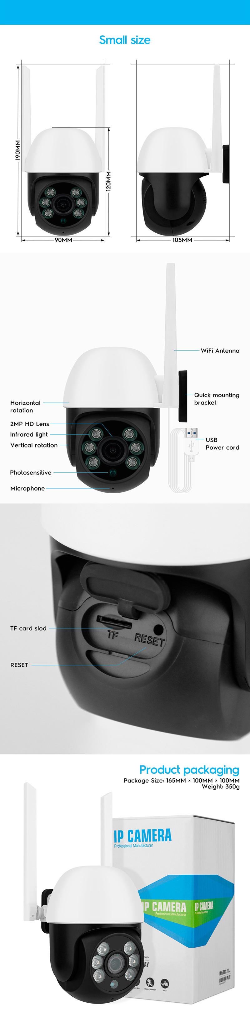 Camera WiFi không dây Camera tại nhà trong nhà và ngoài trời không thấm nước Máy ảnh giám sát PTZ Máy ảnh giám sát bảo mật