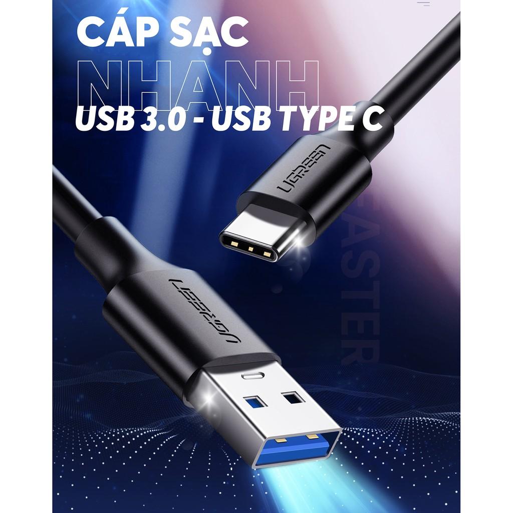 Dây cáp sạc và truyền dữ liệu tốc độ nhanh USB 3.0 sang USB type C, dòng 3A, dài 0.5-2m UGREEN U0S184  - Hàng chính hãng