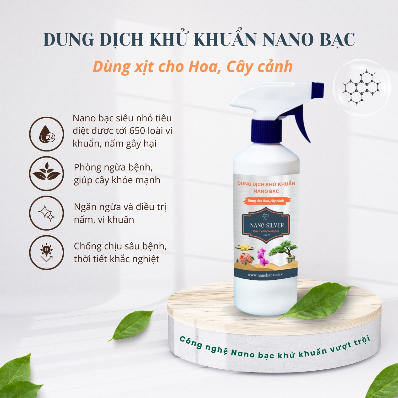 Xịt Trị Nấm Cây &amp; Hoa Nano Bạc Hoàng Gia Khử Khuẩn Cho Cây Cảnh, Hoa Lan, Hoa Hồng - 200ml