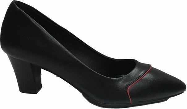 Giày Công Sở Nữ Gót Vuông Phối Viền C130 - Đen (Size