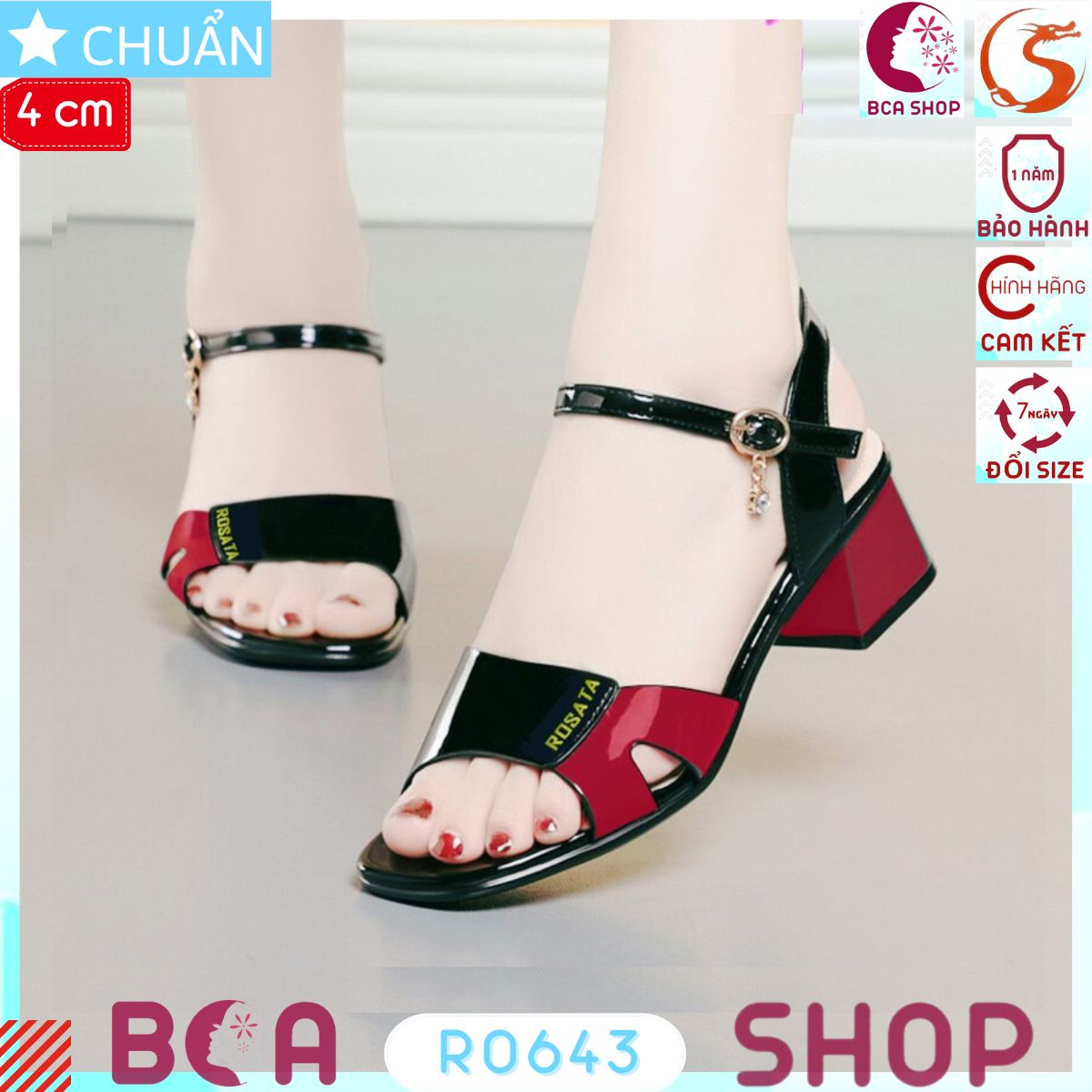 Sandal nữ đế thấp 4 phân RO643 ROSATA tại BCASHOP hở mũi, phối màu tinh tế và thanh lịch lại rất tôn da