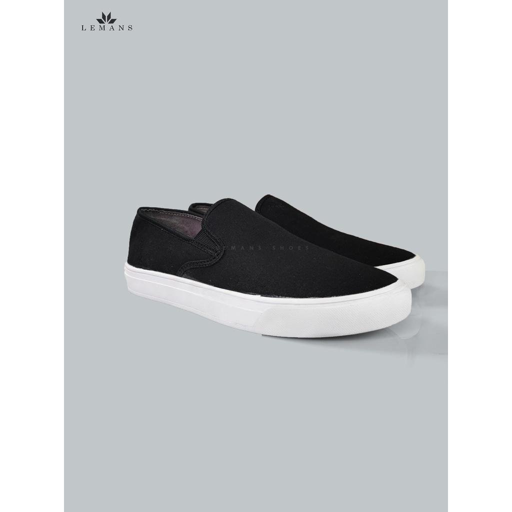 Giày lười vải nam slip-on LEMANS, mũ vải thô canvas 2 màu ĐEN &amp; GHI XÁM, đế cao su, bảo hành 06 Tháng