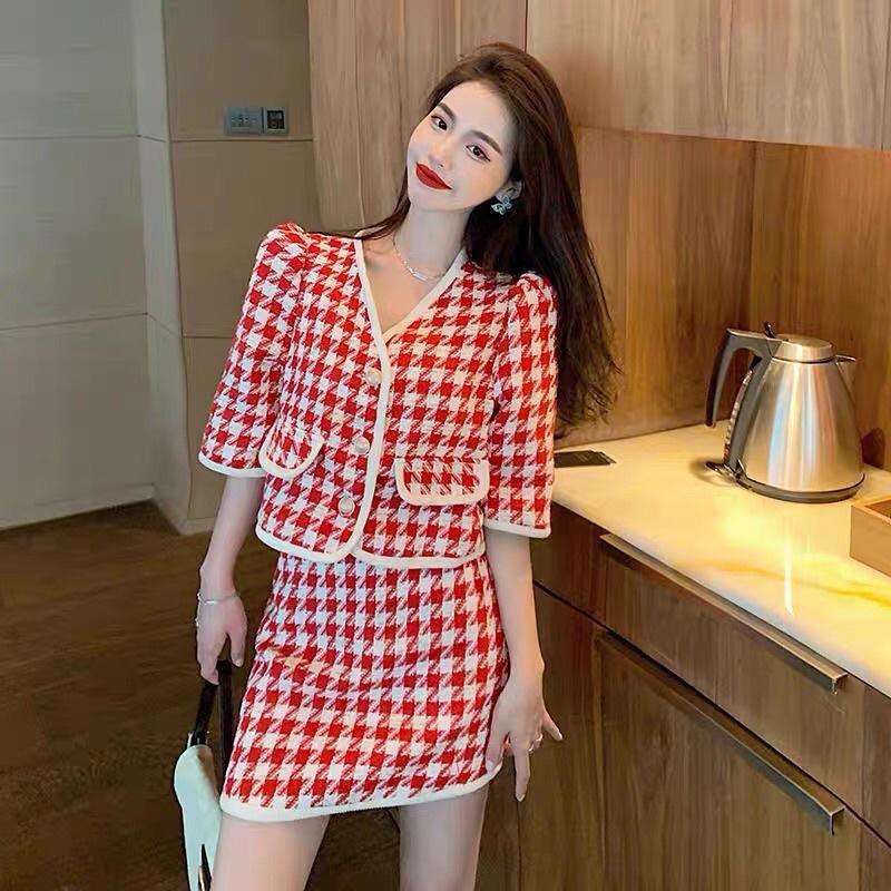 Set áo dạ lửng + chân váy ôm hoạ tiết ziczac B-A-M STORE